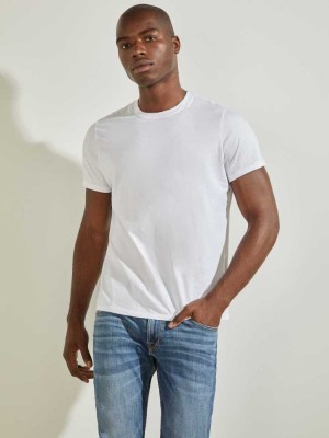 White Guess Classic Pima Crew Men's T-Shirts | 5903-ATBYR