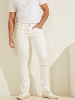 White Guess Classic Solid Skinny Men's Jeans | 1398-XACGY