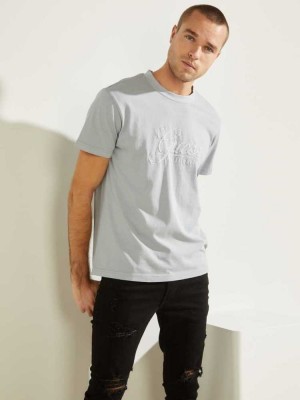 White Guess Classical Embroidered Logo Men's T-Shirts | 3507-PQTNJ