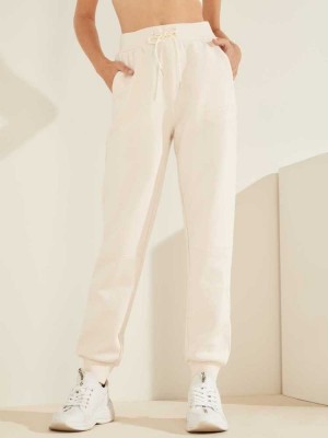 White Guess Contrast Logo Women's Joggers | 5182-HAYNB