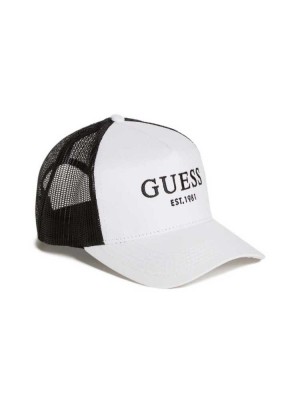 White Guess Contrasting Logo Trucker Women's Hats | 3490-TUBYK