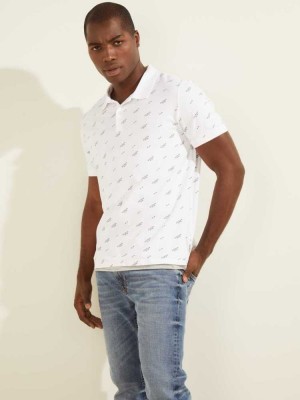 White Guess Corey Men's Polo Shirts | 2850-OWSFG