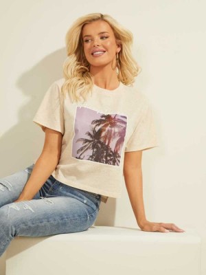 White Guess Corinne Palms Women's T-Shirts | 2908-SKOGN