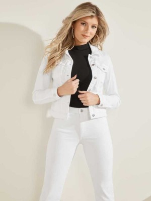 White Guess Denim Trucker Women's Jackets | 9348-VJOSM