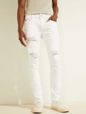 White Guess Destroyed Painter's Skinny Men's Jeans | 5839-DKYWQ