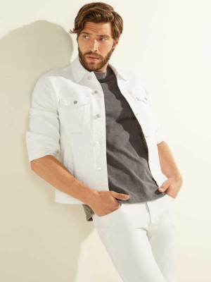 White Guess Dillion Denim Men's Jackets | 6137-AROJV