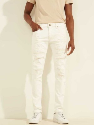 White Guess Distressed Skinny Painter Men's Jeans | 9370-QGCXA