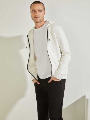 White Guess Eco Aldwin Zip-Up Men's Sweatshirt | 3980-BIPUD