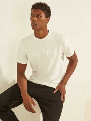 White Guess Eco Alphy Men's T-Shirts | 4590-NDLOP