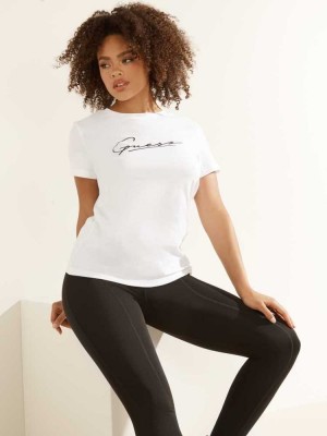 White Guess Eco Amelia Logo Women's T-Shirts | 4571-VYRDJ