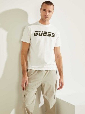 White Guess Eco Jake Men's T-Shirts | 9534-TNXVC