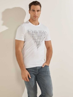 White Guess Eco Keanu Logo Men's T-Shirts | 8297-PDKRW