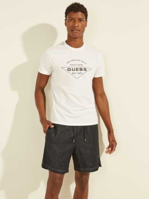 White Guess Eco Logo Men's T-Shirts | 5029-RBQNI