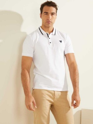 White Guess Eco Lyle Men's Polo Shirts | 1685-LVQHR