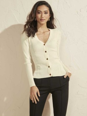 White Guess Eve Cardigan Women's Sweaters | 7134-TUJCD