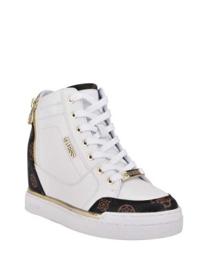 White Guess Figz Logo Wedge Women's Sneakers | 1205-LDEYG