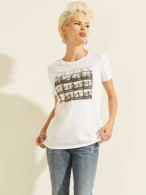 White Guess Film Roll Easy Women's T-Shirts | 9758-ABOPS