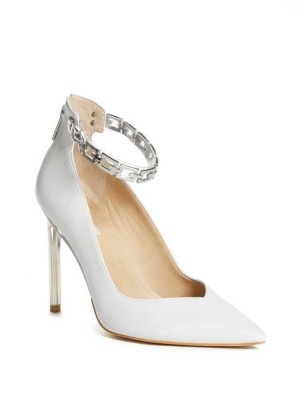 White Guess G-Chain Ankle Strap Pumps Women's Pumps | 2510-PWAEZ