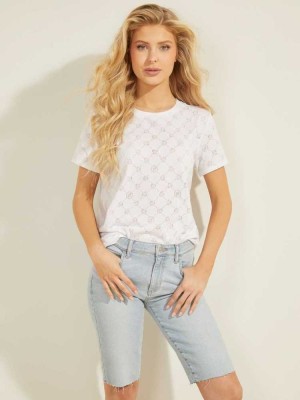 White Guess Gamine Logo Burnout Women's T-Shirts | 6571-MDFPN