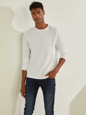 White Guess Hudson Waffle Men's T-Shirts | 2670-TPSBL