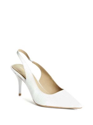 White Guess Juna Crocodile Sling Back Heel Women's Heels Shoes | 9308-QSFHX