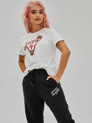 White Guess Kaira Easy Women's T-Shirts | 6078-BSGNV
