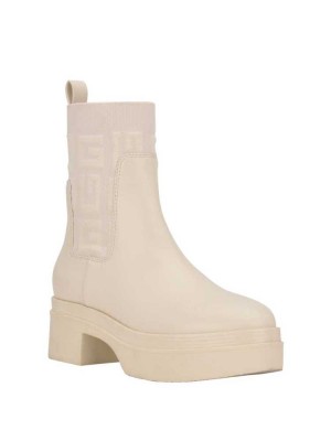 White Guess Keanna Logo Knit Chelsea Women's Boots | 0587-KYEXG
