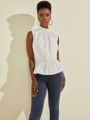 White Guess Kora Top Women's Tops | 2380-VHEZC