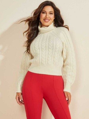 White Guess Lala Comfort Cashmere Women's Sweaters | 3954-NFOUJ