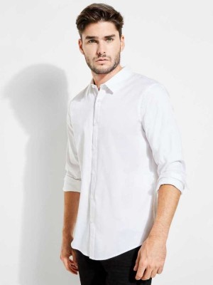 White Guess Luxe Stretch Men's Shirts | 3045-ZMKBN