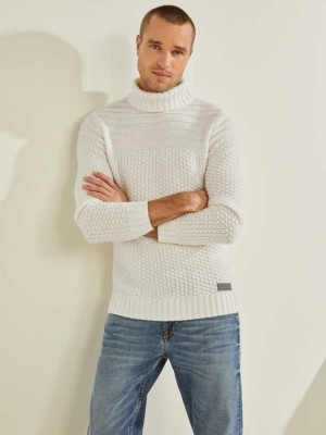 White Guess Lynton Ski Turtleneck Men's Sweaters | 4267-GKNOZ