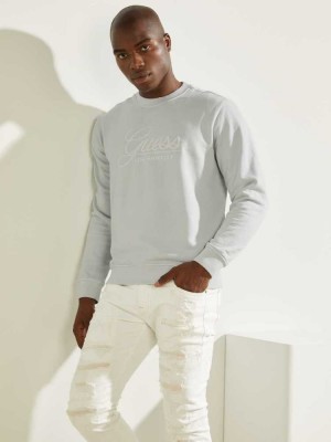White Guess Melvyn Pullover Men's Sweatshirt | 5319-FEKUC