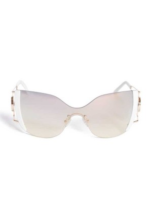 White Guess Mirrored Rimless Cateye Women's Sunglasses | 0927-JLRPZ