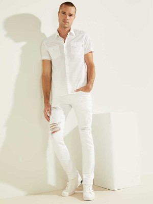 White Guess Nottingham Western Men's Shirts | 9425-OIDJN