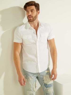 White Guess Nottingham Western Men's Shirts | 7891-REYHK