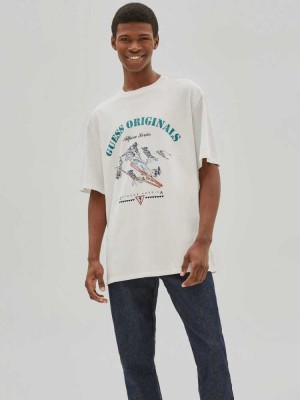 White Guess Originals Alpine Men's T-Shirts | 9841-ZKJGW