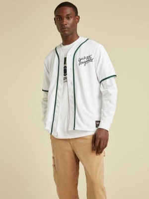 White Guess Originals Baseball Jersey Men's T-Shirts | 1573-ZNXDQ