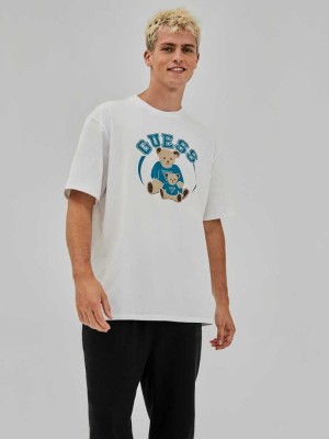 White Guess Originals Bear Men's T-Shirts | 9742-LHGRD