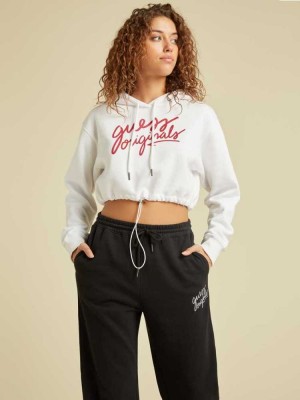 White Guess Originals Cropped Women's Hoodies | 1094-CZTIW