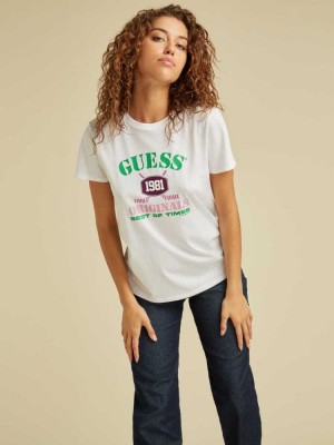 White Guess Originals Easy Logo Women's T-Shirts | 1465-ICGVA