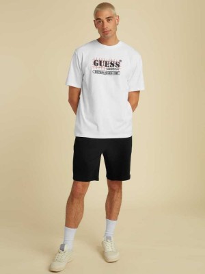 White Guess Originals Grid Men's T-Shirts | 5623-CWNBG