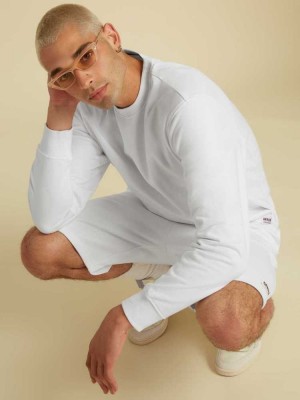 White Guess Originals Kit Crewneck Pullover Men's Sweatshirt | 6540-CQRAN