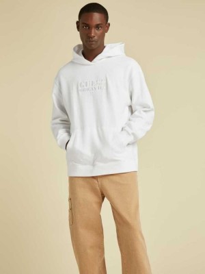 White Guess Originals Kit Logo Men's Hoodies | 6158-GLXFB