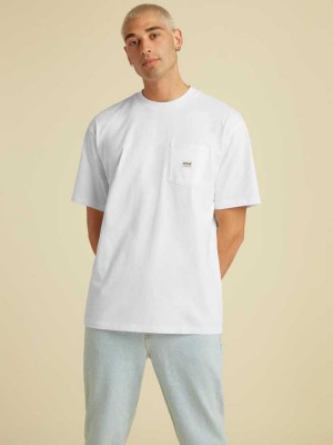 White Guess Originals Kit Pocket Men's T-Shirts | 7816-KUOFZ