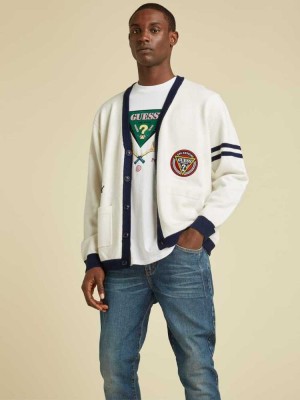 White Guess Originals Logo Men's Cardigan | 6129-TWLXQ
