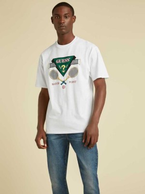 White Guess Originals Logo Men's T-Shirts | 8542-ZHQAL