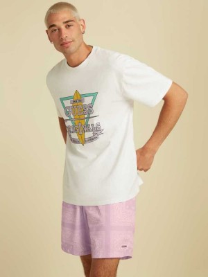White Guess Originals Logo Men's T-Shirts | 6385-TSGOR