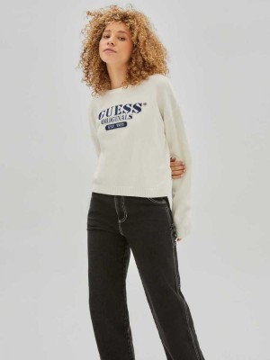 White Guess Originals Logo Women's Sweaters | 2164-MRAVH