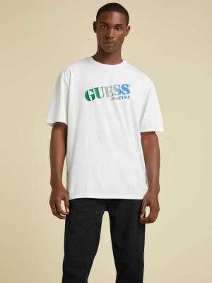 White Guess Originals Ombre Logo Men's T-Shirts | 7210-NJBEY