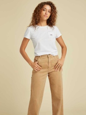 White Guess Originals Pocket Baby Women's T-Shirts | 1765-FNJOR